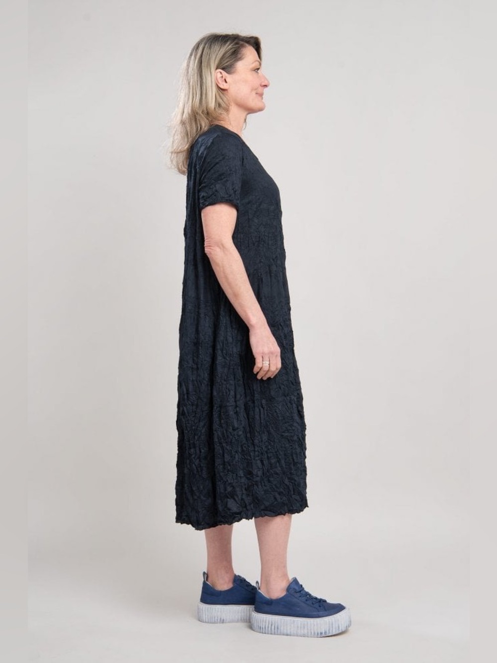 Luukaa Crinkled cotton lagen look navy dress 14 oversized art‎ modern boho chic - Picture 2 of 13
